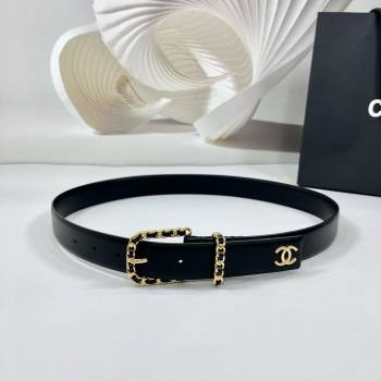 Chanel Calfskin Leather Belt 3cm with Chain Black/Gold 2025 AAA600 (99-250109001)