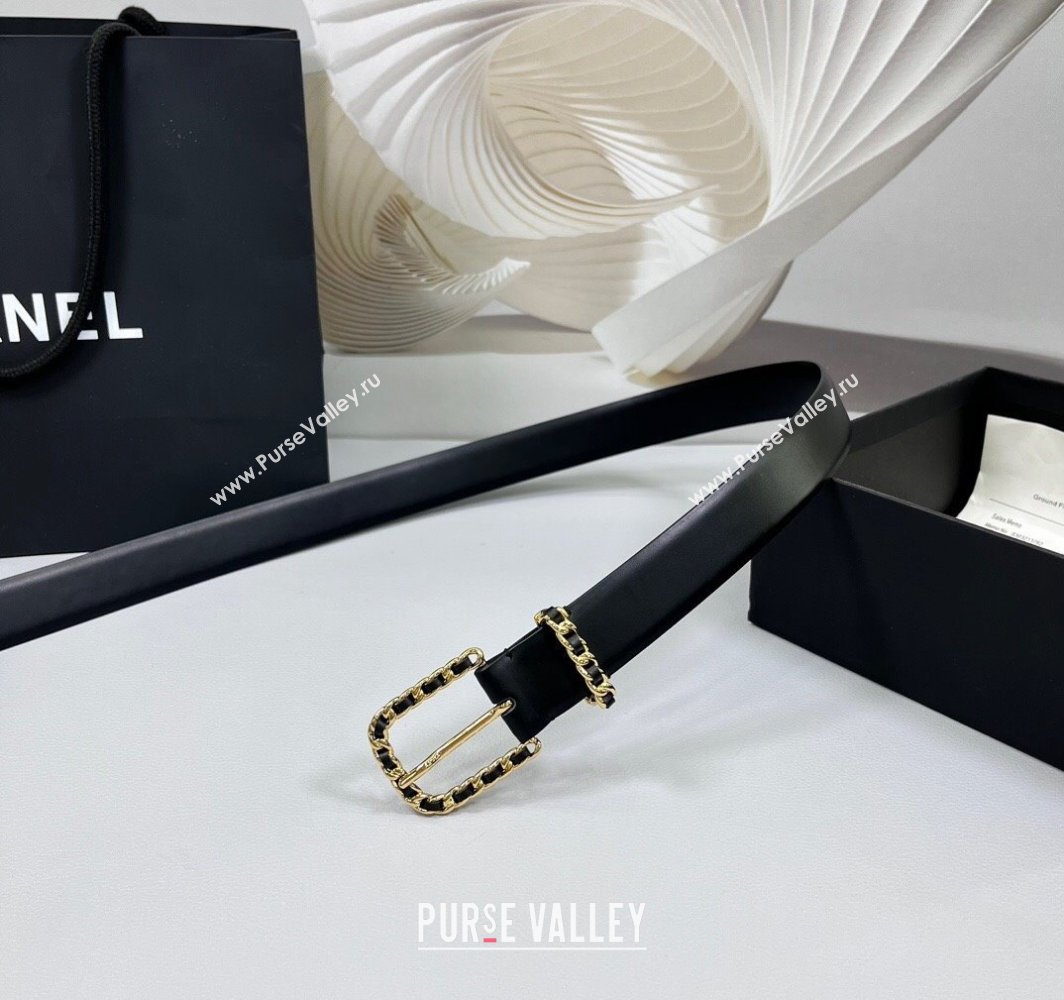 Chanel Calfskin Leather Belt 3cm with Chain Black/Gold 2025 AAA600 (99-250109001)