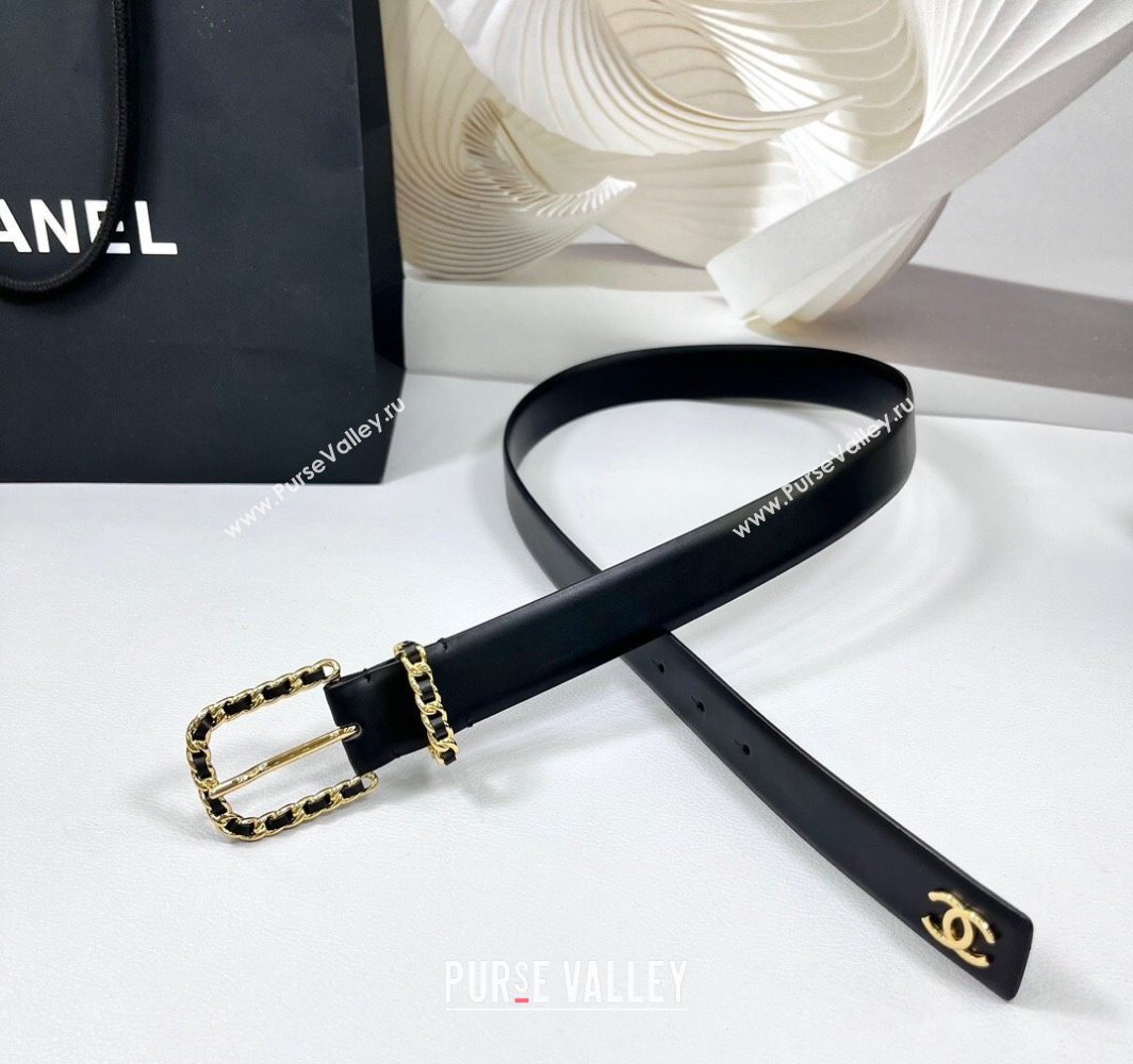 Chanel Calfskin Leather Belt 3cm with Chain Black/Gold 2025 AAA600 (99-250109001)