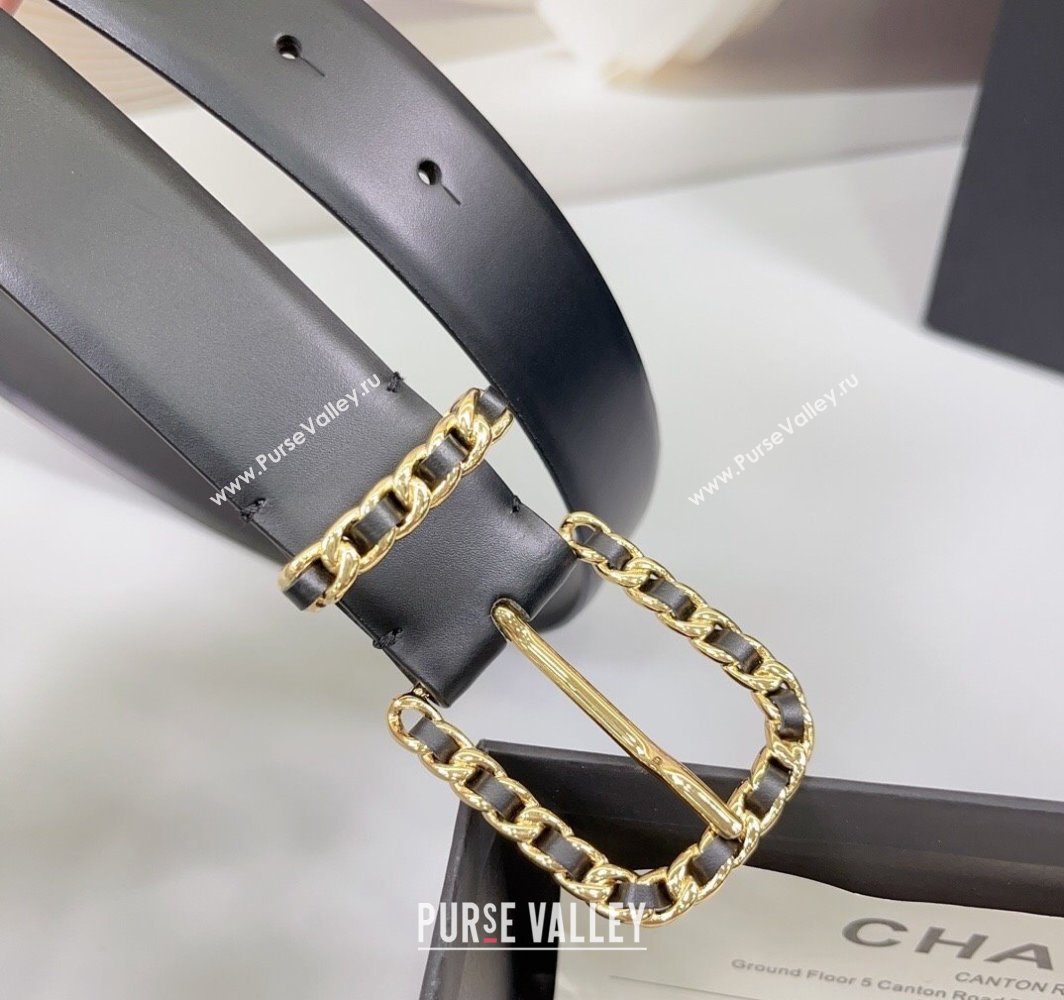 Chanel Calfskin Leather Belt 3cm with Chain Black/Gold 2025 AAA600 (99-250109001)