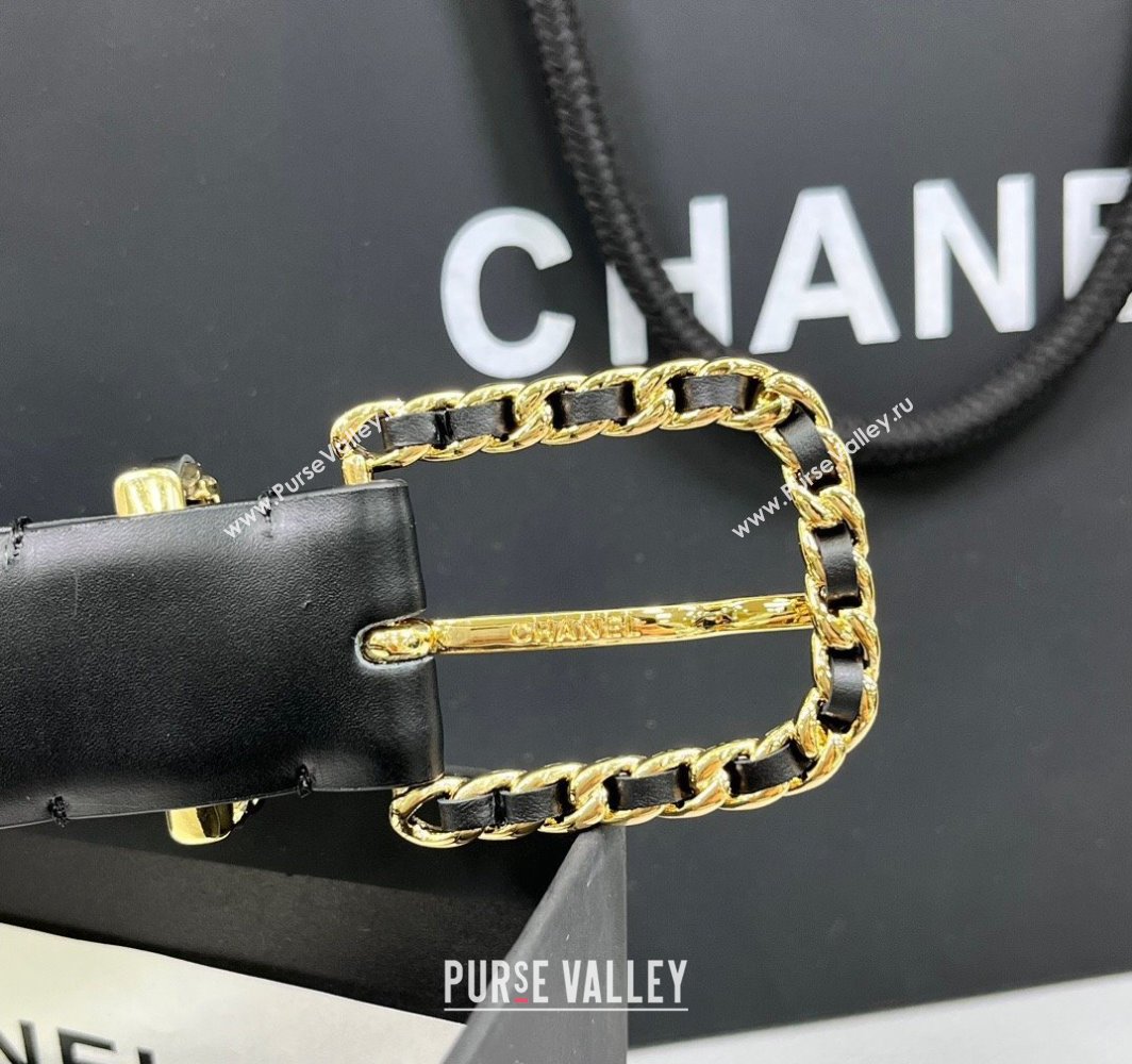 Chanel Calfskin Leather Belt 3cm with Chain Black/Gold 2025 AAA600 (99-250109001)