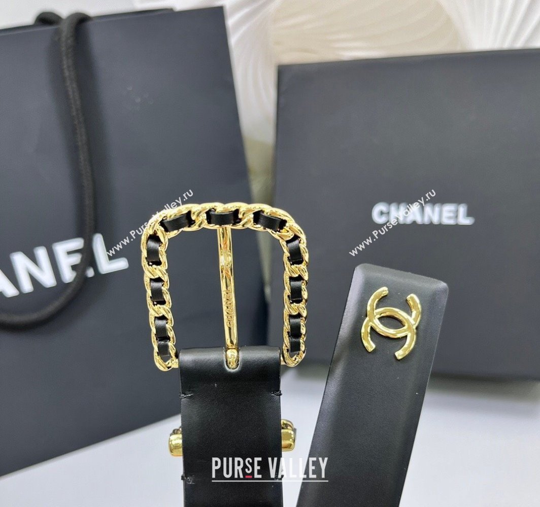 Chanel Calfskin Leather Belt 3cm with Chain Black/Gold 2025 AAA600 (99-250109001)