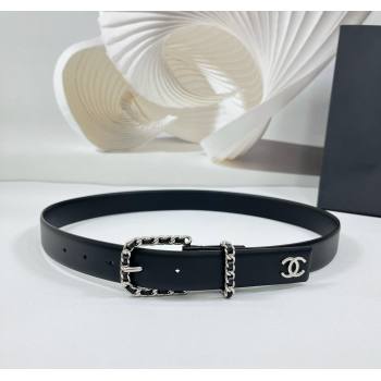 Chanel Calfskin Leather Belt 3cm with Chain Black/Silver 2025 AAA600 (99-250109002)