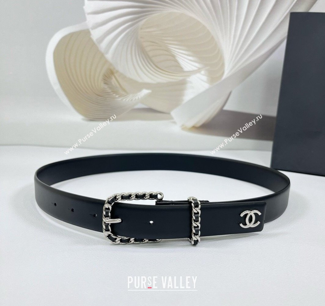 Chanel Calfskin Leather Belt 3cm with Chain Black/Silver 2025 AAA600 (99-250109002)