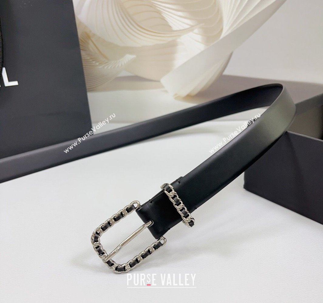 Chanel Calfskin Leather Belt 3cm with Chain Black/Silver 2025 AAA600 (99-250109002)