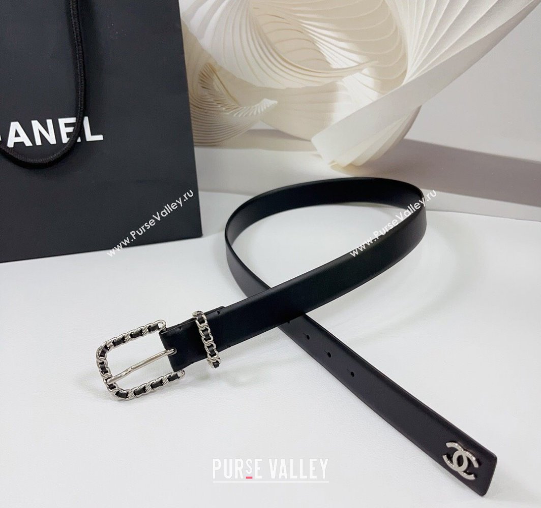 Chanel Calfskin Leather Belt 3cm with Chain Black/Silver 2025 AAA600 (99-250109002)