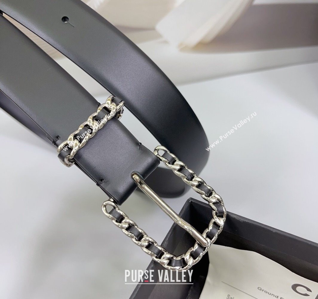 Chanel Calfskin Leather Belt 3cm with Chain Black/Silver 2025 AAA600 (99-250109002)