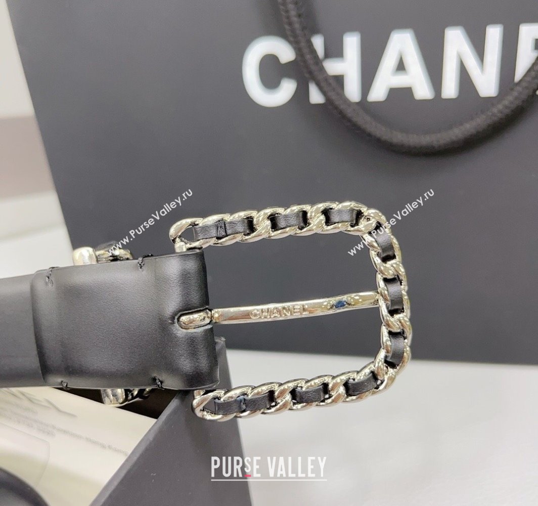 Chanel Calfskin Leather Belt 3cm with Chain Black/Silver 2025 AAA600 (99-250109002)