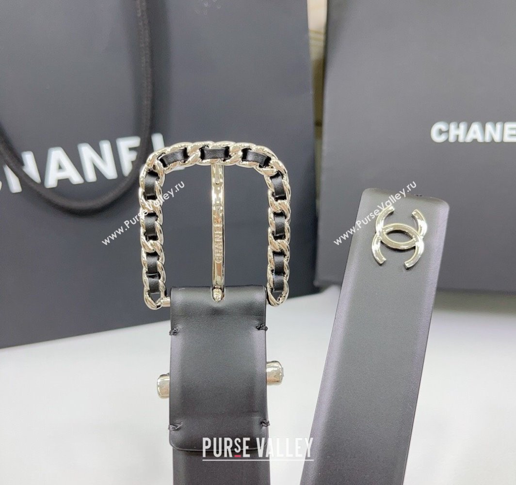 Chanel Calfskin Leather Belt 3cm with Chain Black/Silver 2025 AAA600 (99-250109002)