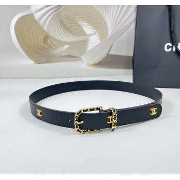 Chanel Calfskin Leather Belt 3cm with Chain and CC Black 2025 AAA600 (99-250109006)