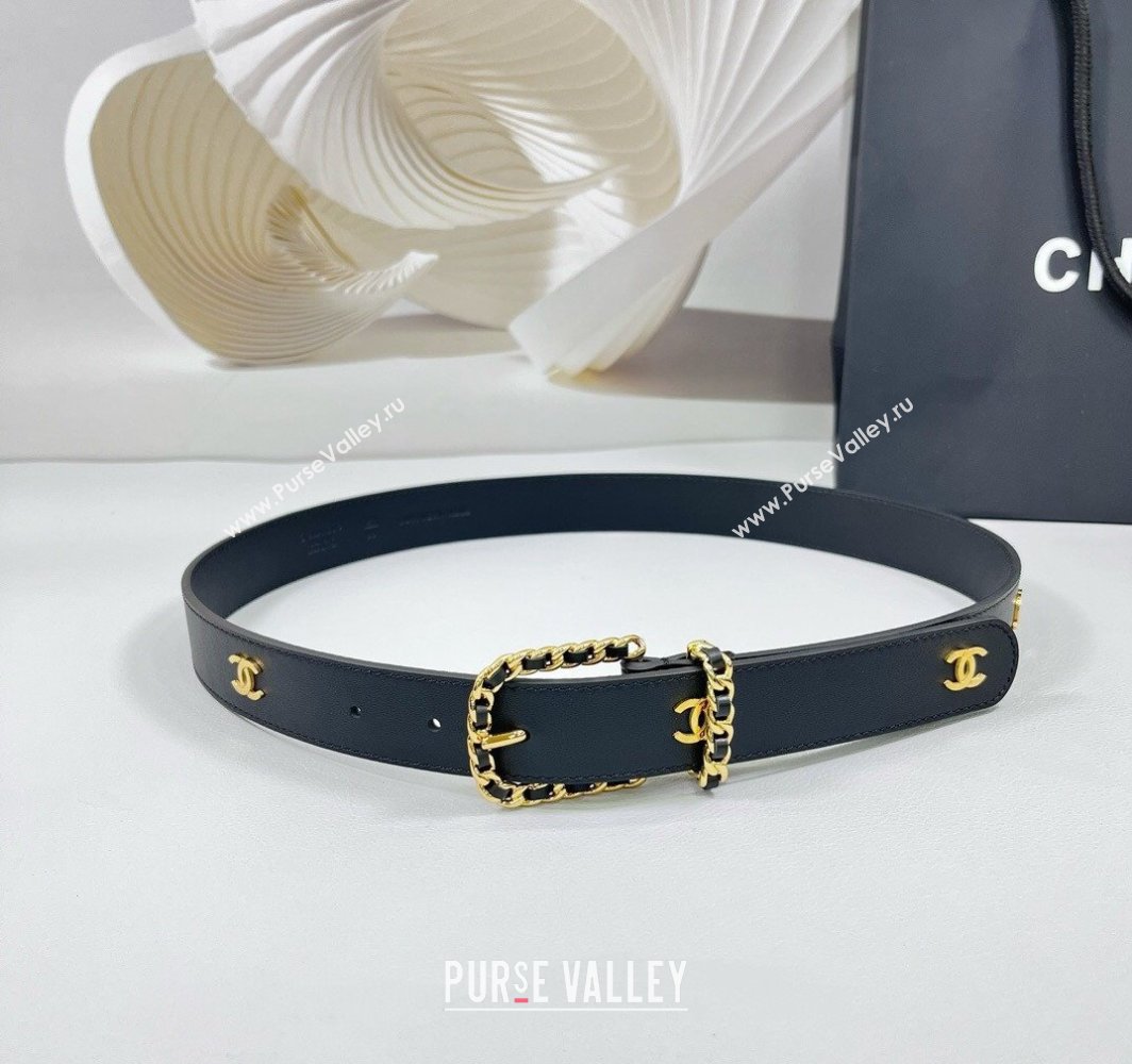Chanel Calfskin Leather Belt 3cm with Chain and CC Black 2025 AAA600 (99-250109006)