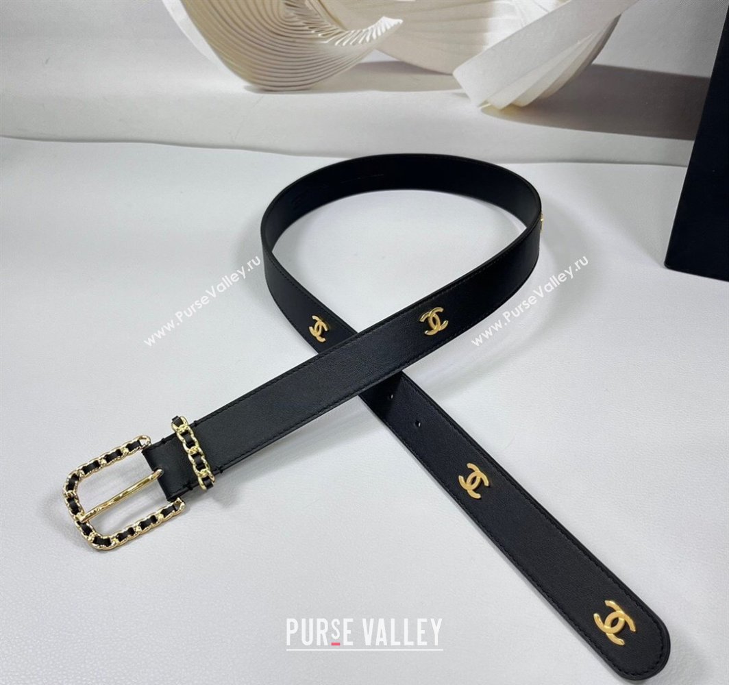 Chanel Calfskin Leather Belt 3cm with Chain and CC Black 2025 AAA600 (99-250109006)