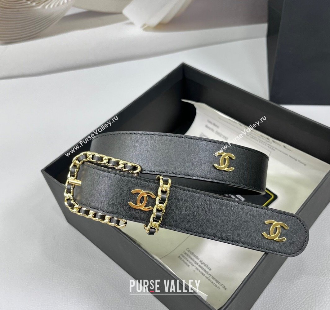 Chanel Calfskin Leather Belt 3cm with Chain and CC Black 2025 AAA600 (99-250109006)