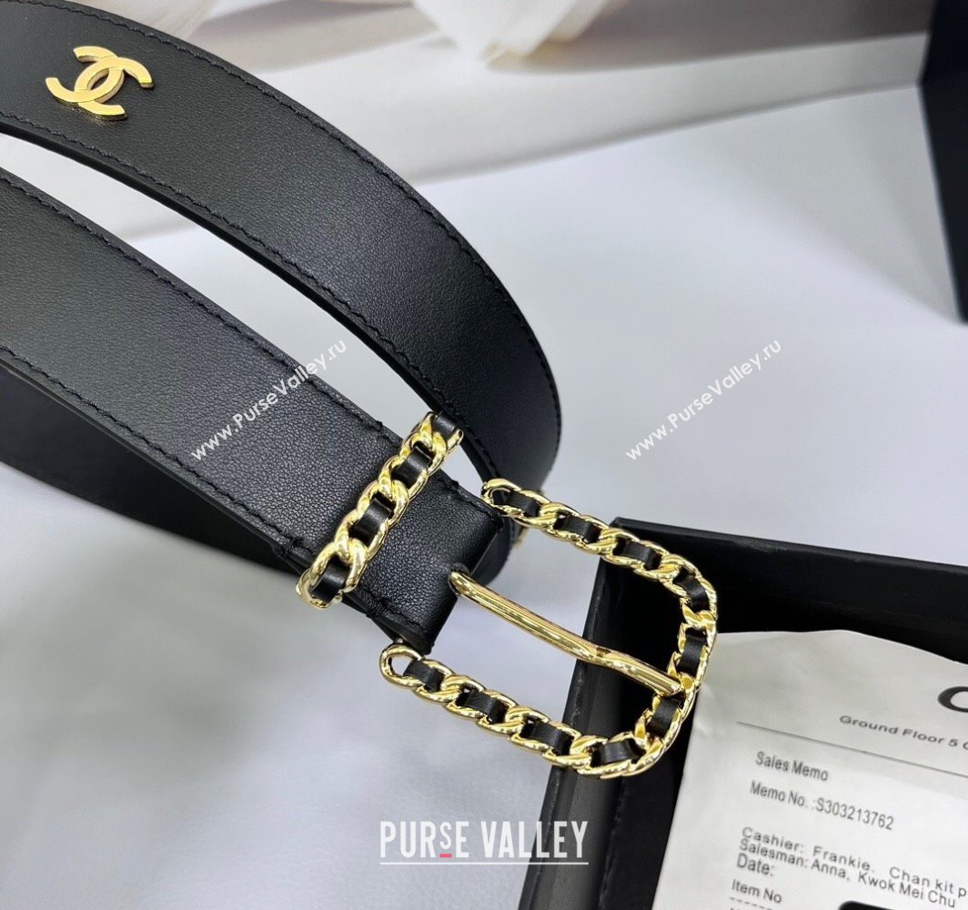 Chanel Calfskin Leather Belt 3cm with Chain and CC Black 2025 AAA600 (99-250109006)
