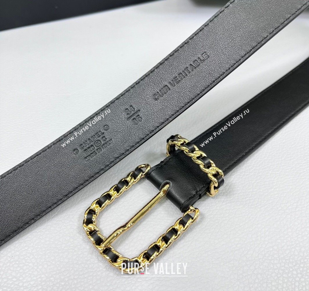 Chanel Calfskin Leather Belt 3cm with Chain and CC Black 2025 AAA600 (99-250109006)
