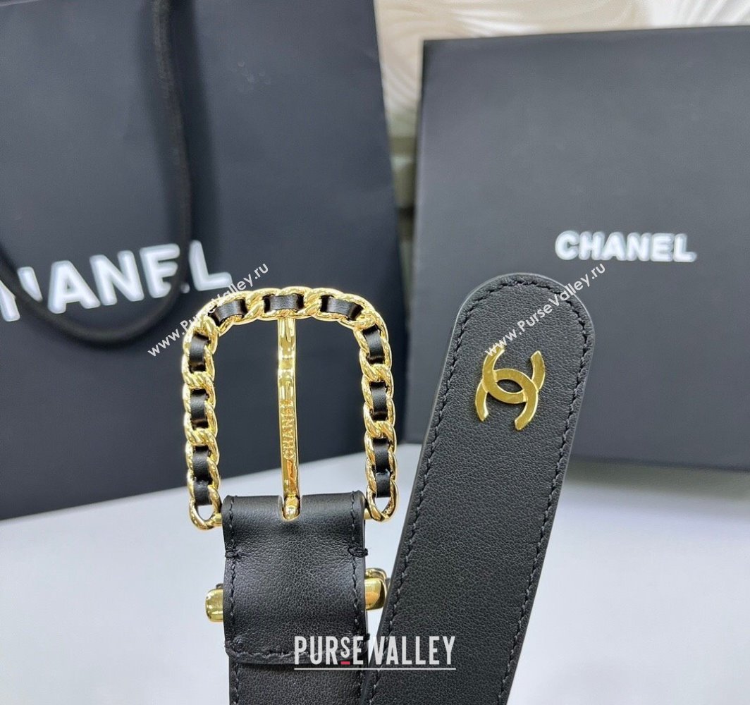 Chanel Calfskin Leather Belt 3cm with Chain and CC Black 2025 AAA600 (99-250109006)
