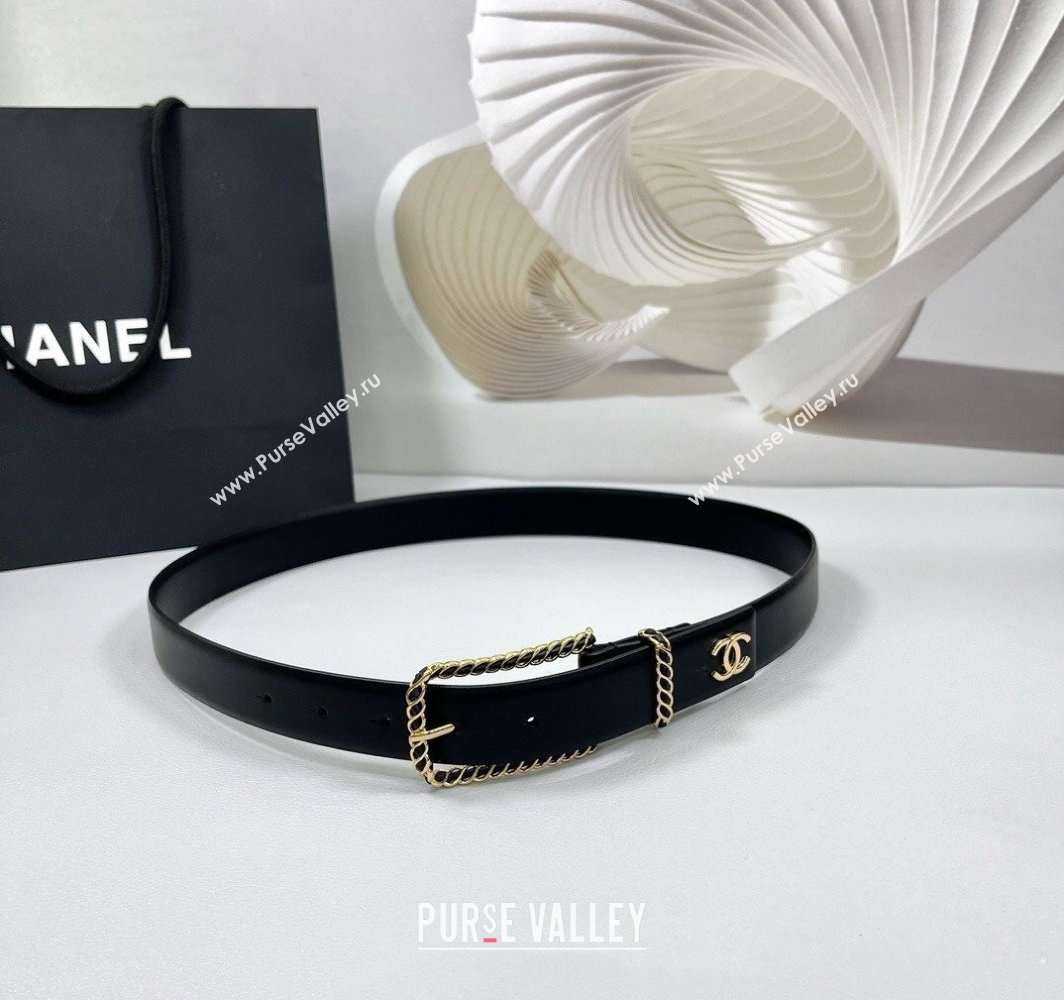 Chanel Calfskin Belt 3cm with Chain and Long Buckle Black/Gold 2025 AAA600 (99-250109017)