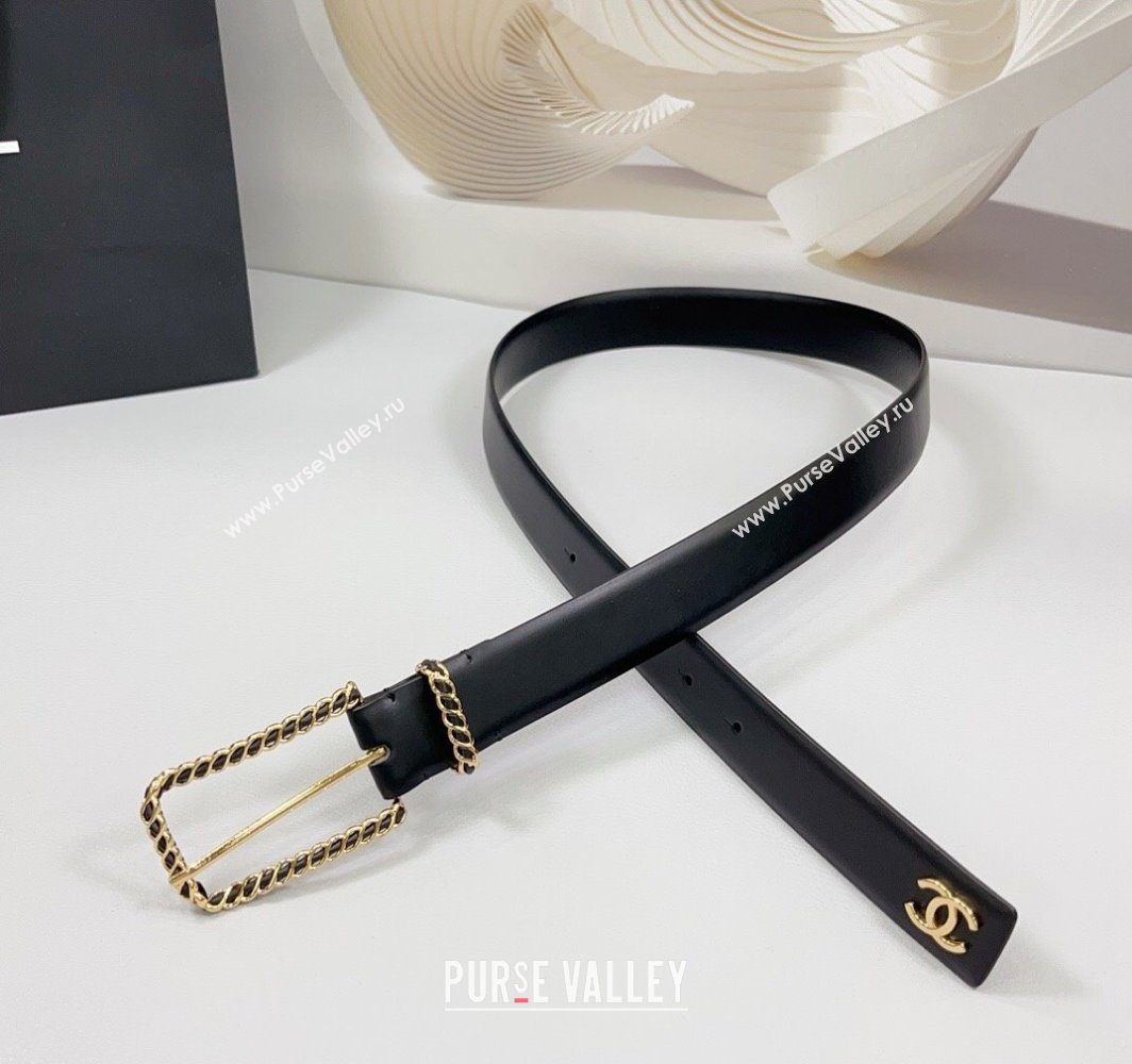 Chanel Calfskin Belt 3cm with Chain and Long Buckle Black/Gold 2025 AAA600 (99-250109017)