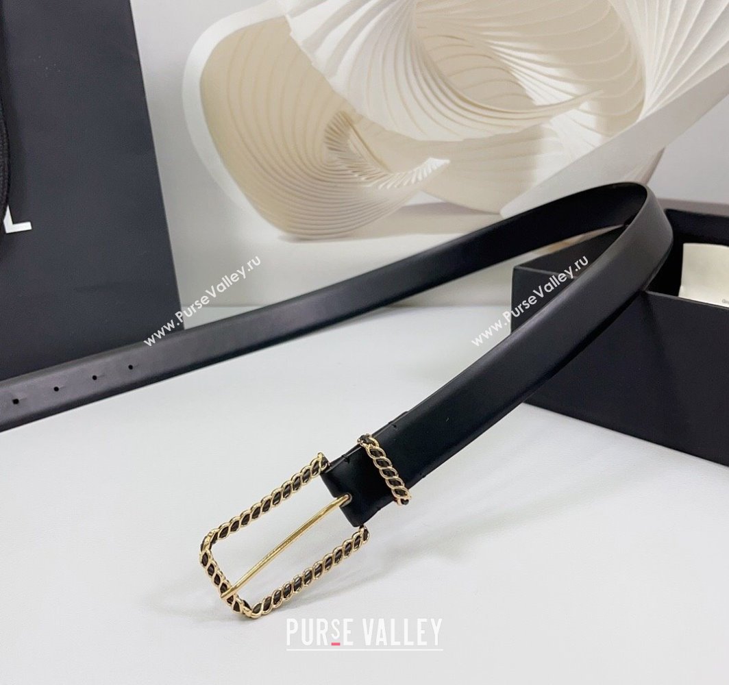 Chanel Calfskin Belt 3cm with Chain and Long Buckle Black/Gold 2025 AAA600 (99-250109017)