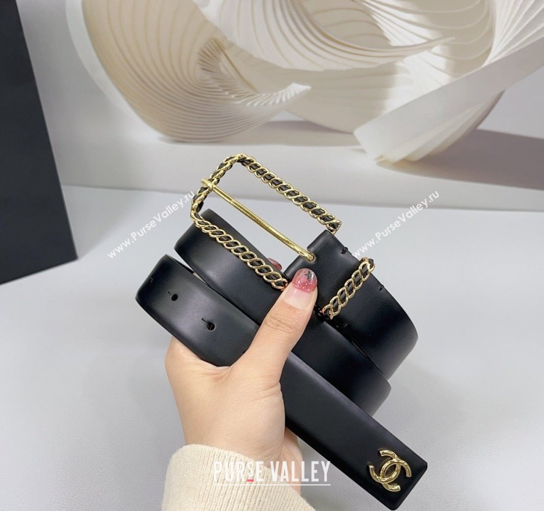 Chanel Calfskin Belt 3cm with Chain and Long Buckle Black/Gold 2025 AAA600 (99-250109017)