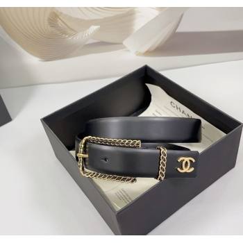 Chanel Calfskin Belt 3cm with Chain and Long Buckle Black/Gold 2025 AAA600 (99-250109017)