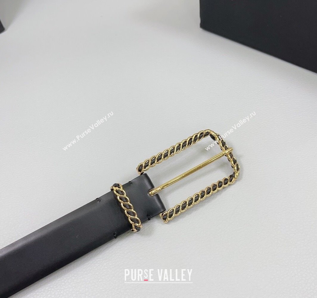 Chanel Calfskin Belt 3cm with Chain and Long Buckle Black/Gold 2025 AAA600 (99-250109017)