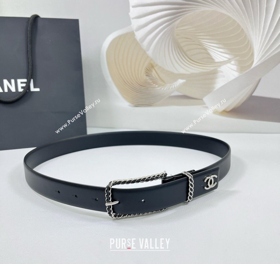 Chanel Calfskin Belt 3cm with Chain and Long Buckle Black/Silver 2025 AAA600 (99-250109018)