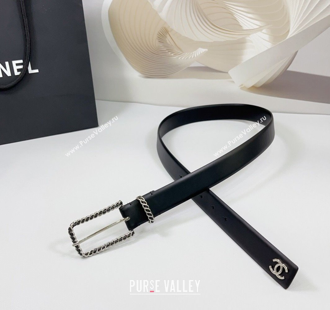 Chanel Calfskin Belt 3cm with Chain and Long Buckle Black/Silver 2025 AAA600 (99-250109018)