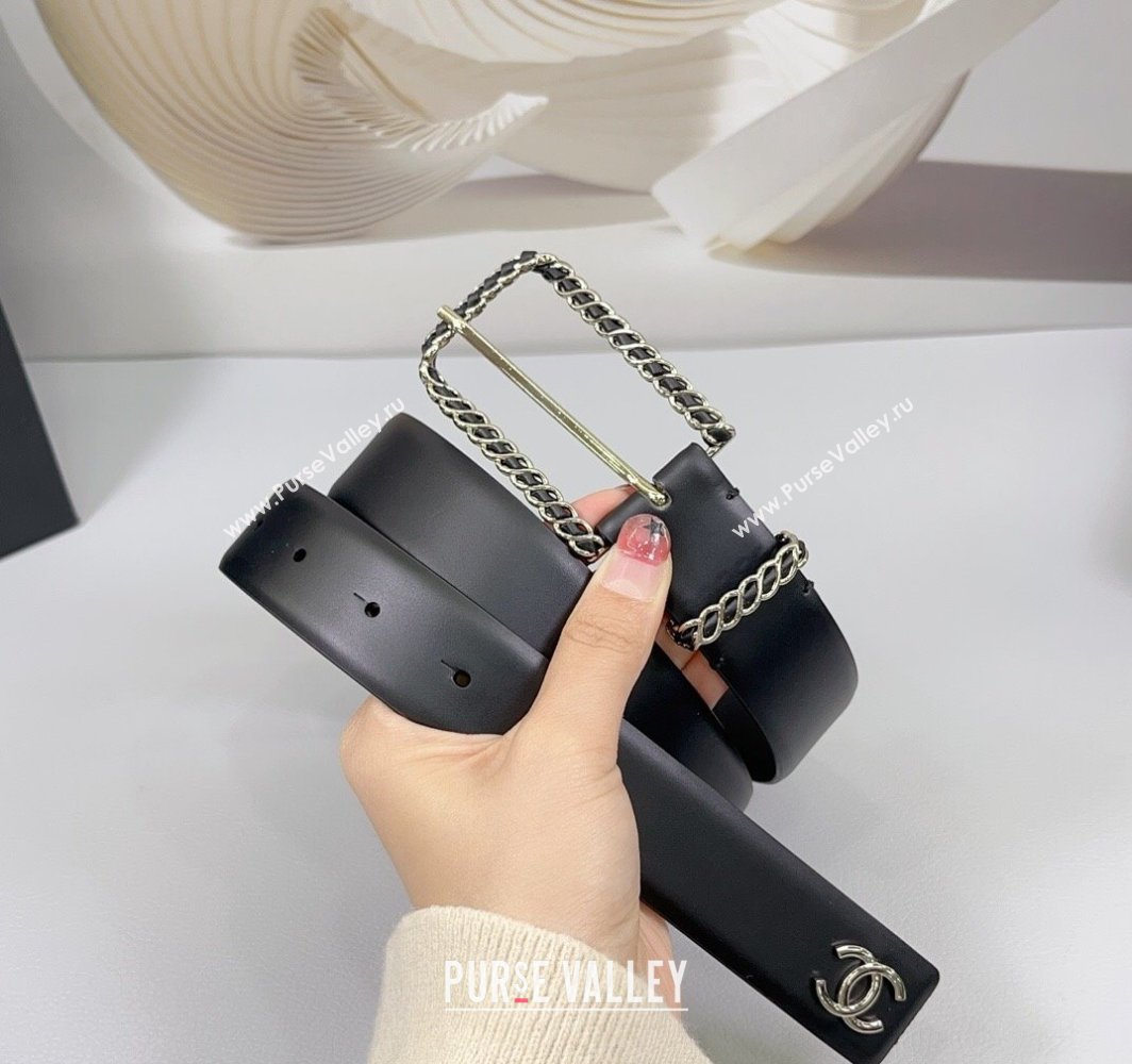 Chanel Calfskin Belt 3cm with Chain and Long Buckle Black/Silver 2025 AAA600 (99-250109018)