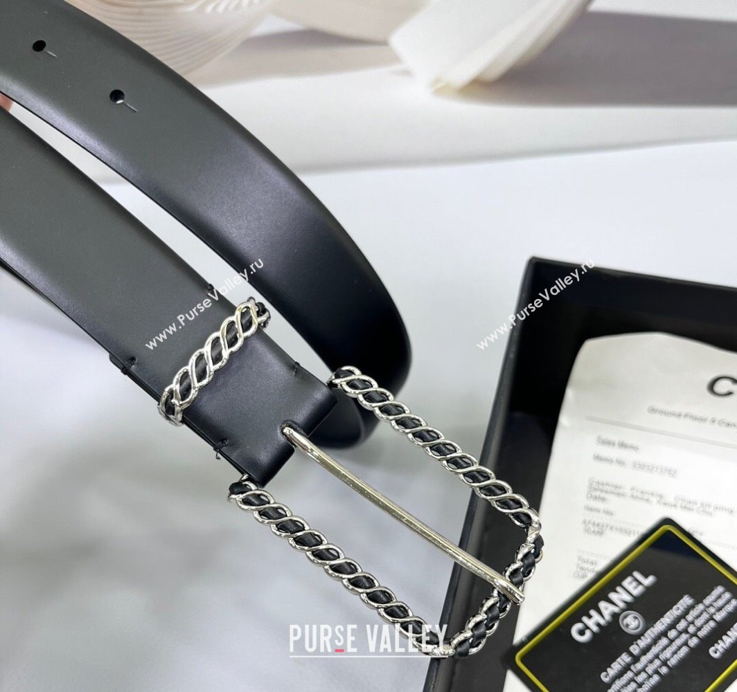 Chanel Calfskin Belt 3cm with Chain and Long Buckle Black/Silver 2025 AAA600 (99-250109018)