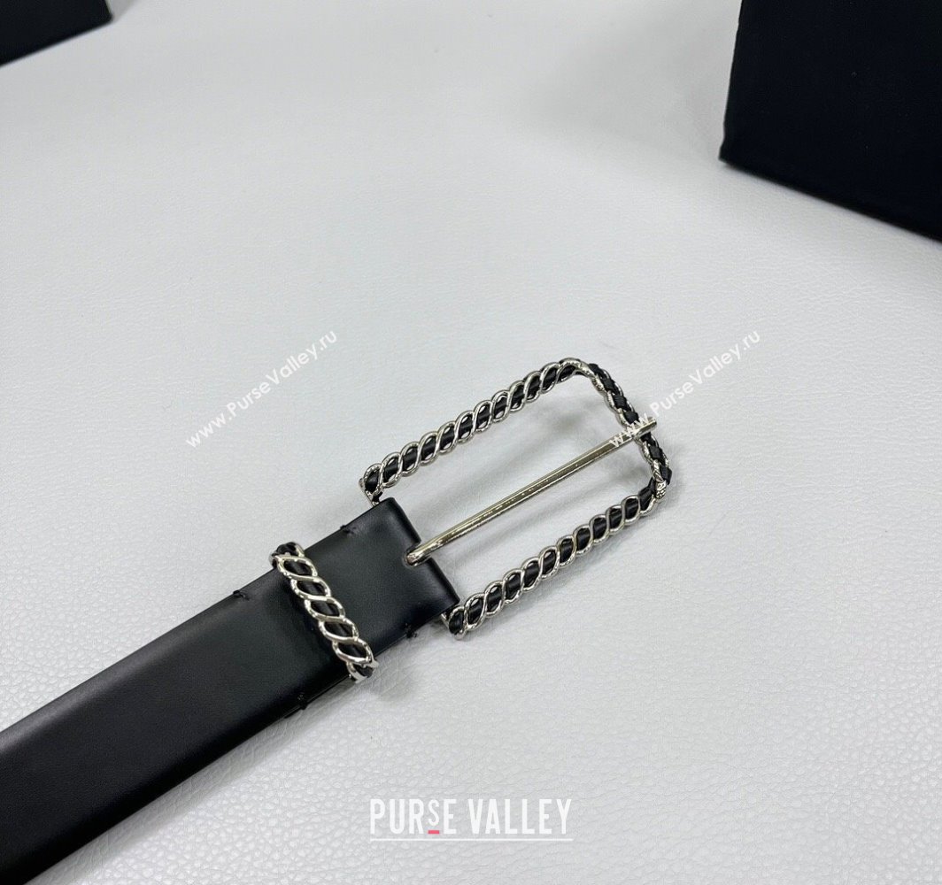 Chanel Calfskin Belt 3cm with Chain and Long Buckle Black/Silver 2025 AAA600 (99-250109018)