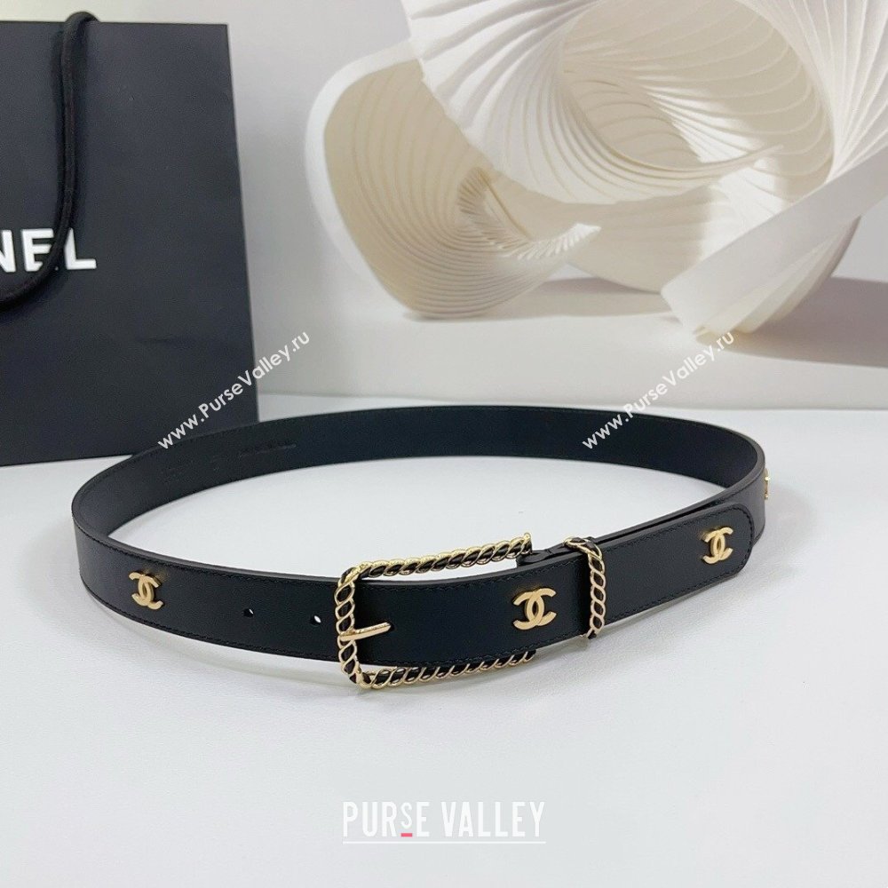 Chanel Calfskin Belt 3cm with Chain and Long Buckle Black/CC 2025 AAA600 (99-250109022)