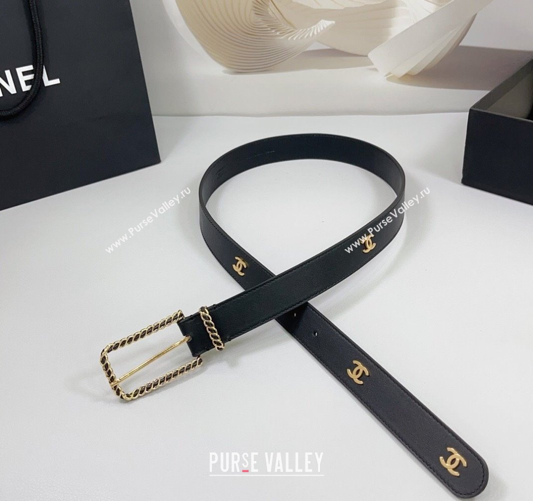 Chanel Calfskin Belt 3cm with Chain and Long Buckle Black/CC 2025 AAA600 (99-250109022)