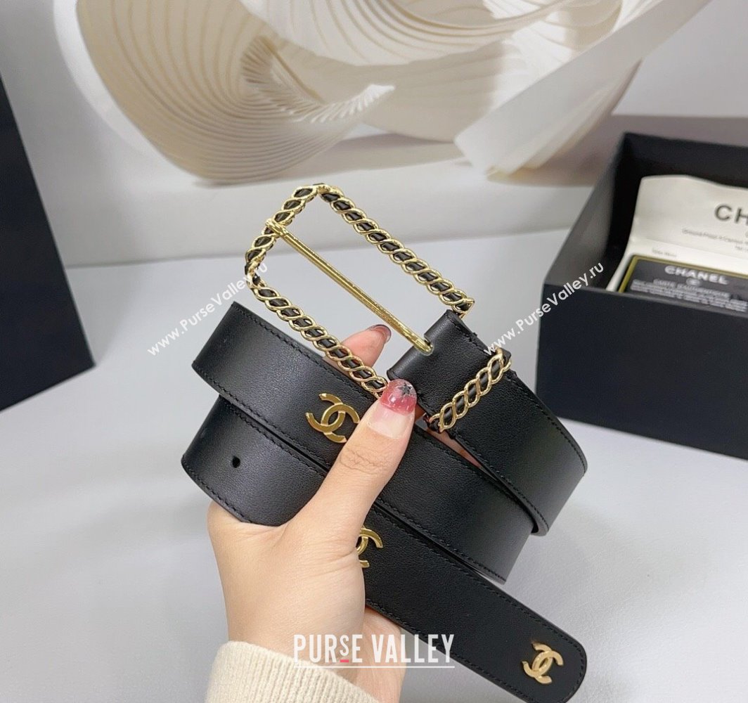 Chanel Calfskin Belt 3cm with Chain and Long Buckle Black/CC 2025 AAA600 (99-250109022)