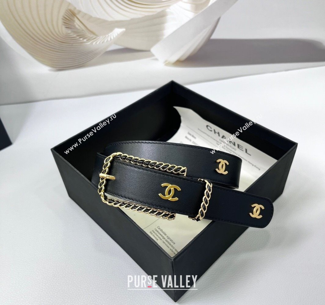 Chanel Calfskin Belt 3cm with Chain and Long Buckle Black/CC 2025 AAA600 (99-250109022)