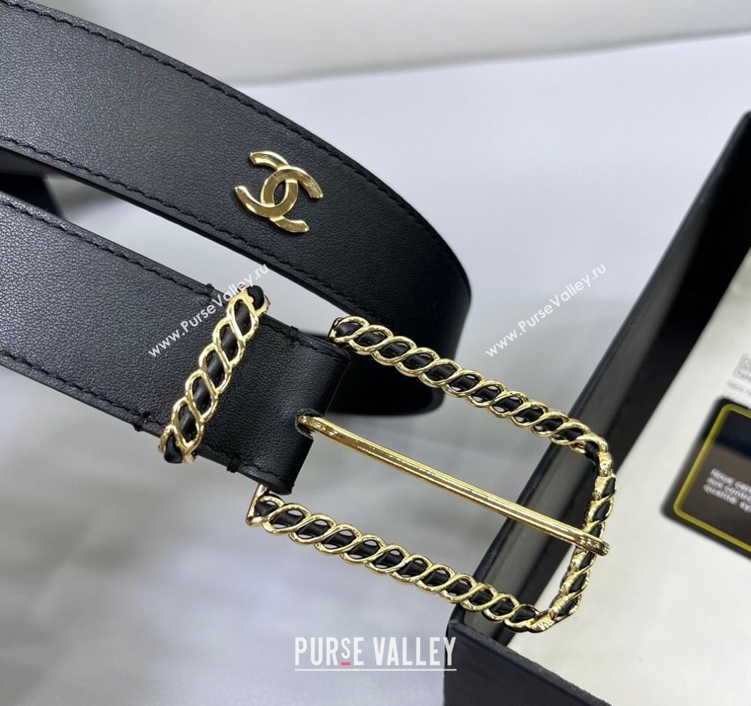 Chanel Calfskin Belt 3cm with Chain and Long Buckle Black/CC 2025 AAA600 (99-250109022)