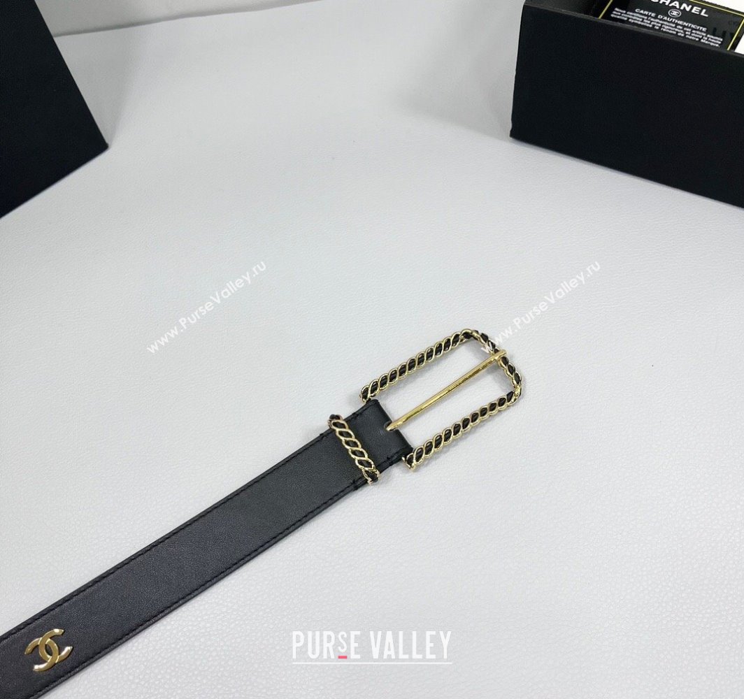 Chanel Calfskin Belt 3cm with Chain and Long Buckle Black/CC 2025 AAA600 (99-250109022)