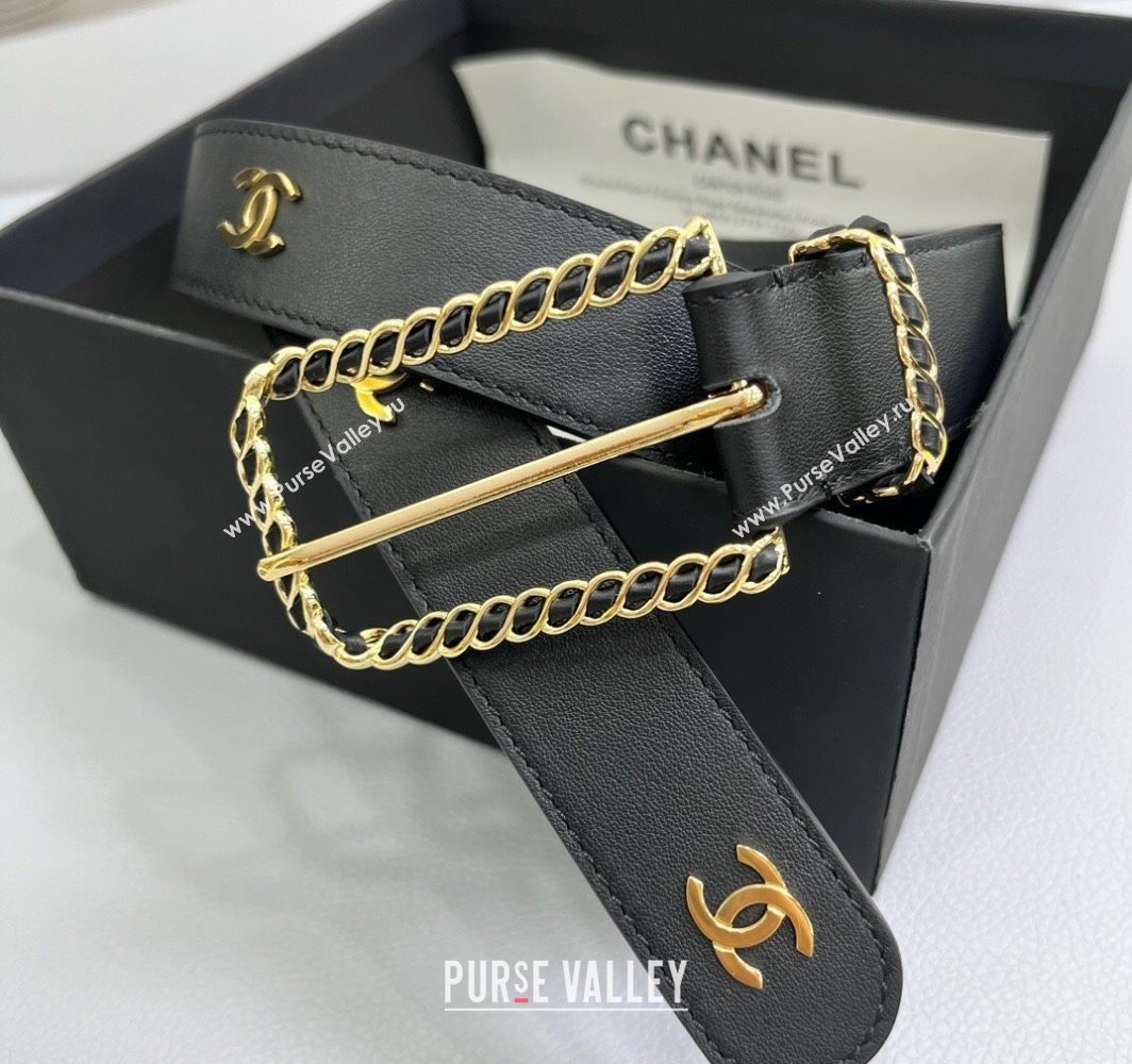 Chanel Calfskin Belt 3cm with Chain and Long Buckle Black/CC 2025 AAA600 (99-250109022)