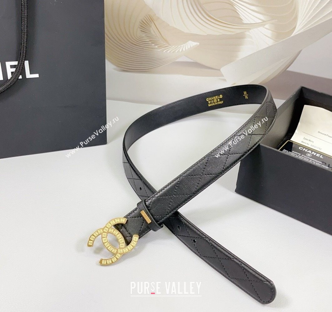 Chanel Quilted Calfskin Belt 3cm with CC Logo Buckle Black/Gold 2025 CH010901 (99-250109025)