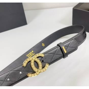 Chanel Quilted Calfskin Belt 3cm with CC Logo Buckle Black/Gold 2025 CH010901 (99-250109025)