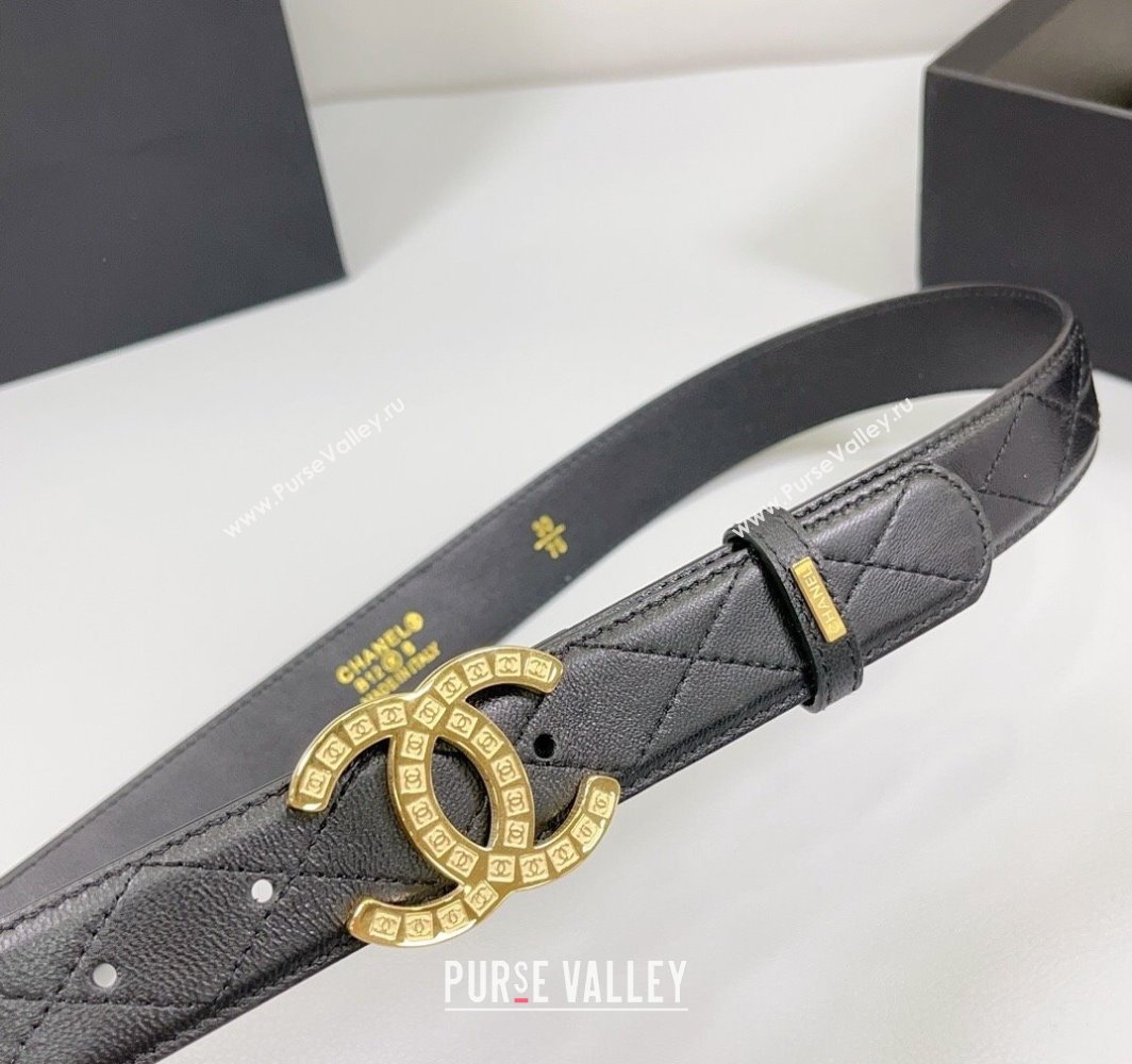 Chanel Quilted Calfskin Belt 3cm with CC Logo Buckle Black/Gold 2025 CH010901 (99-250109025)