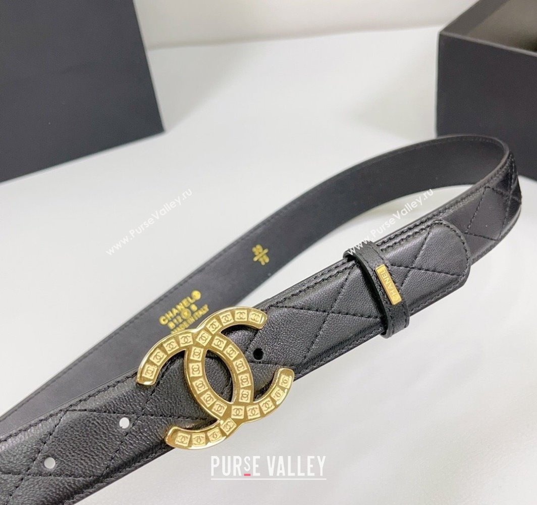 Chanel Quilted Calfskin Belt 3cm with CC Logo Buckle Black/Gold 2025 CH010901 (99-250109025)