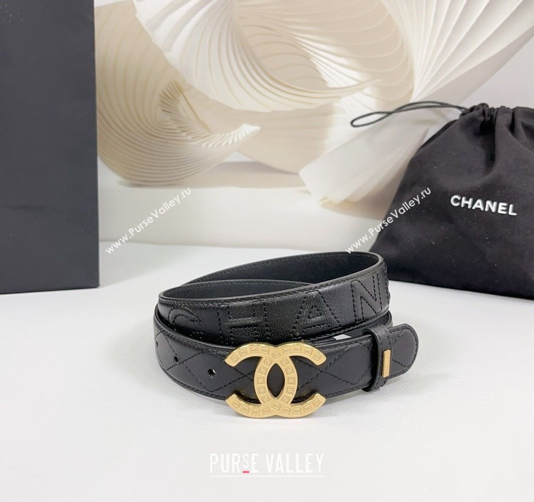 Chanel Quilted Calfskin Belt 3cm with CC Logo Buckle Black/Gold 2025 CH010901 (99-250109025)