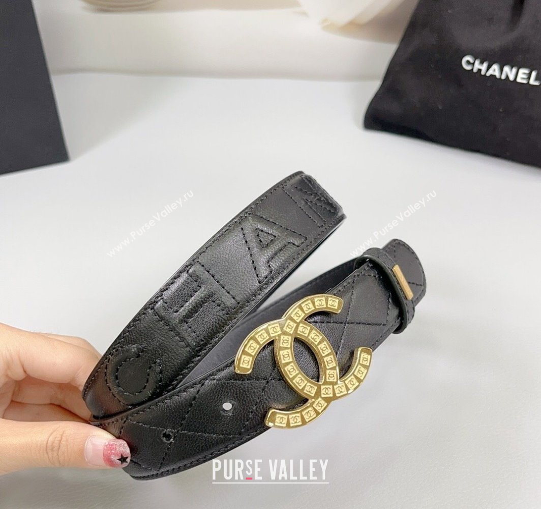 Chanel Quilted Calfskin Belt 3cm with CC Logo Buckle Black/Gold 2025 CH010901 (99-250109025)