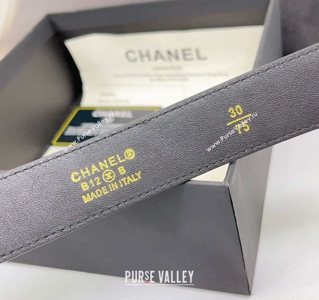 Chanel Quilted Calfskin Belt 3cm with CC Logo Buckle Black/Gold 2025 CH010901 (99-250109025)