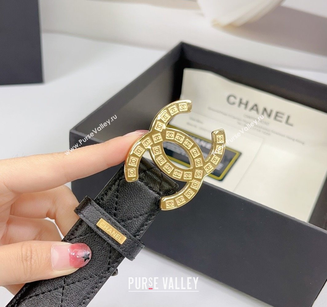 Chanel Quilted Calfskin Belt 3cm with CC Logo Buckle Black/Gold 2025 CH010901 (99-250109025)