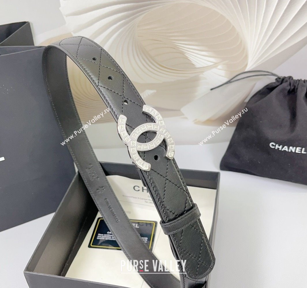 Chanel Quilted Calfskin Belt 3cm with CC Logo Buckle Black/Silver 2025 CH010901 (99-250109026)