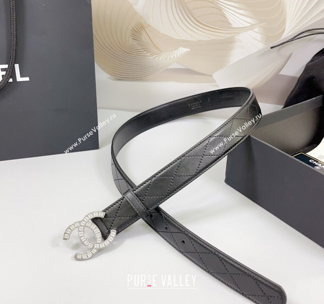 Chanel Quilted Calfskin Belt 3cm with CC Logo Buckle Black/Silver 2025 CH010901 (99-250109026)