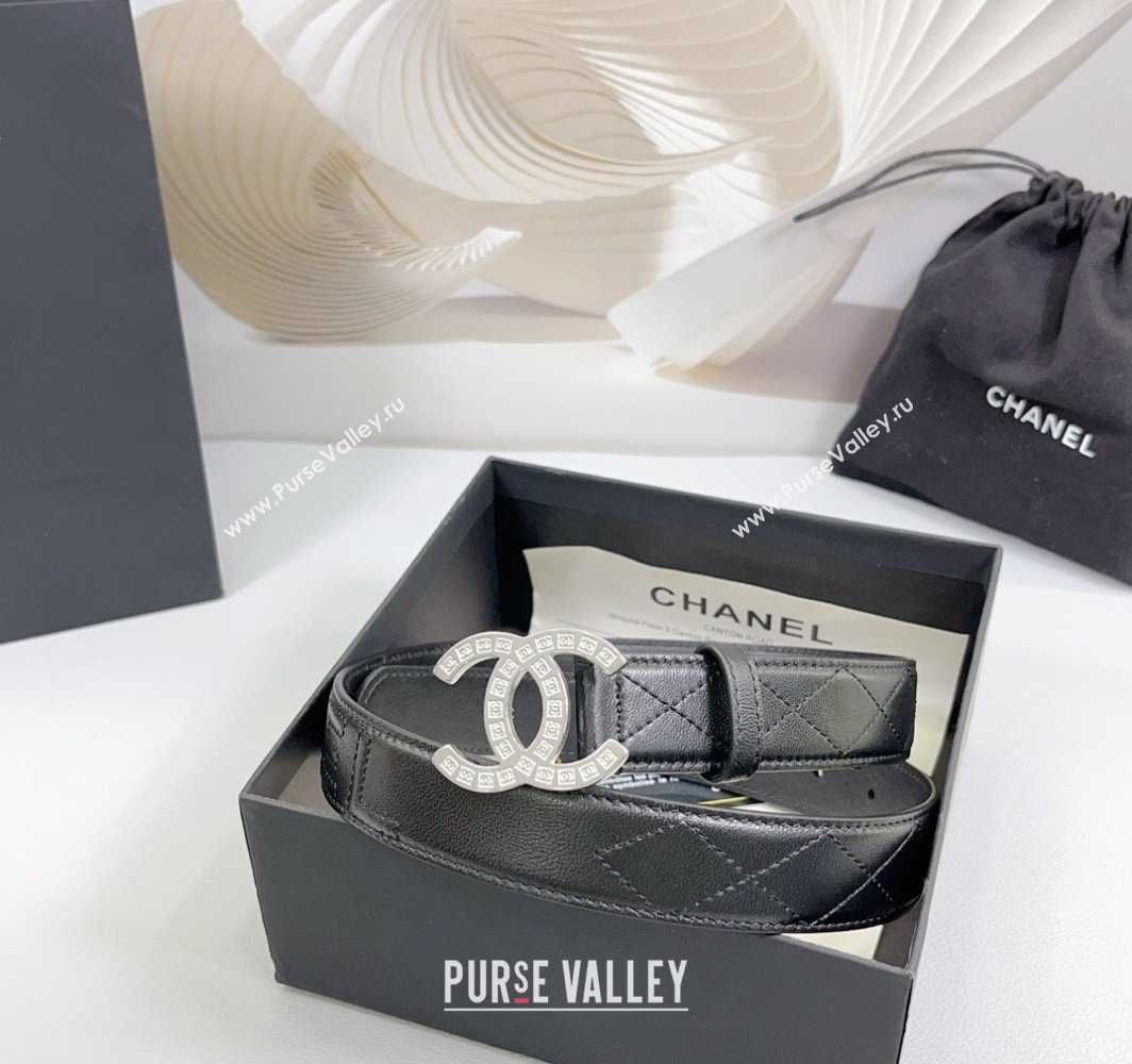 Chanel Quilted Calfskin Belt 3cm with CC Logo Buckle Black/Silver 2025 CH010901 (99-250109026)