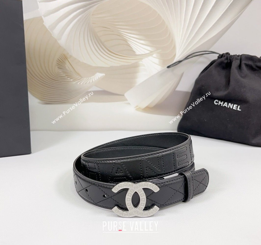 Chanel Quilted Calfskin Belt 3cm with CC Logo Buckle Black/Silver 2025 CH010901 (99-250109026)